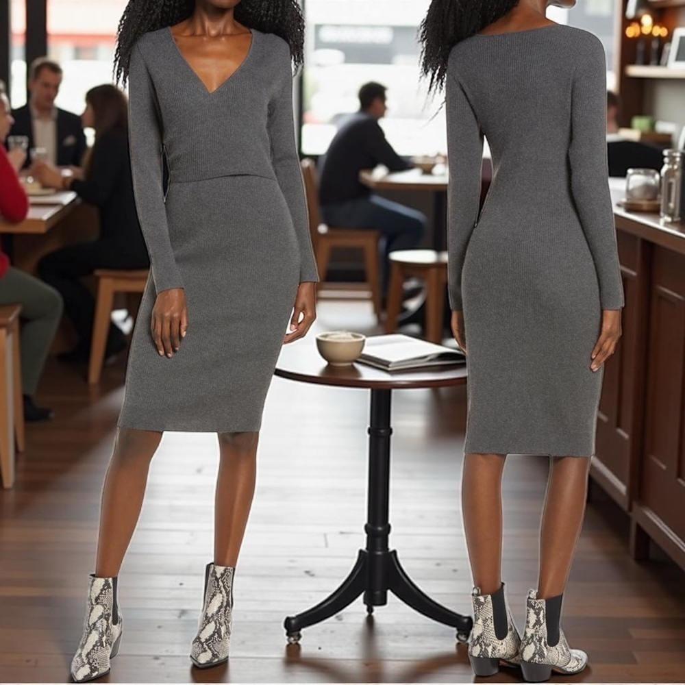 NWT Leith ‘Wrap It Up’ Sweater Dress in “Grey Medium Charcoal Heather” Size XS